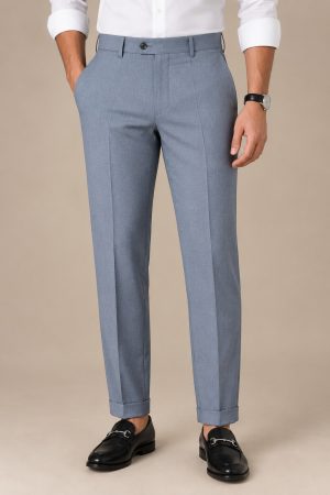 Light Steel Blue Slim-Fit Dress Pants