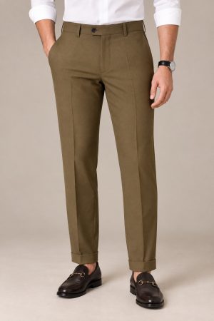 Olive Brown Slim-Fit Dress Pants
