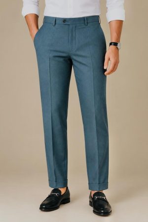 Teal Blue Slim-Fit Dress Pants