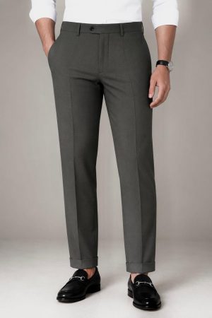 Dark Olive Grey Slim-Fit Dress Pants
