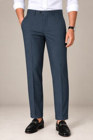 Deep Steel Blue Slim-Fit Dress Pants