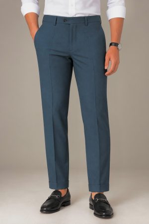 Steel Blue Slim-Fit Dress Pants