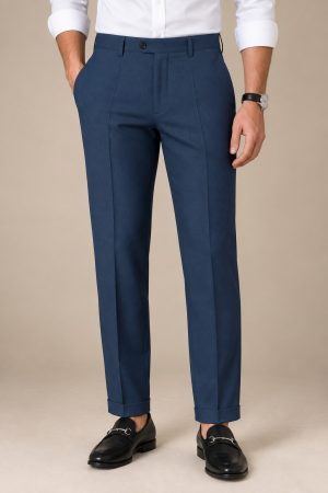 Navy Blue Slim-Fit Dress Pants