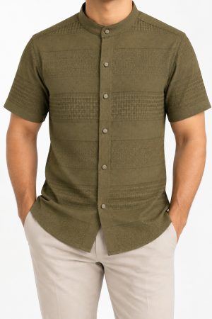 Olive Mandarin Collar Shirt