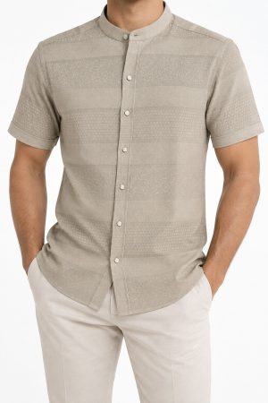 Sand Beige Mandarin Collar Shirt