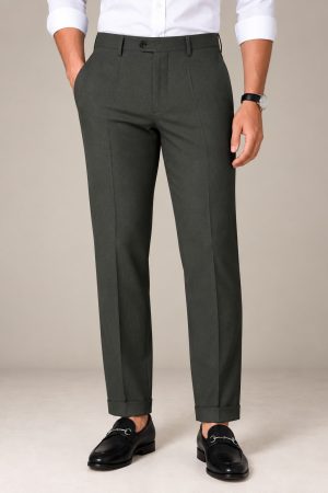 Dark Olive Slim-Fit Dress Pants