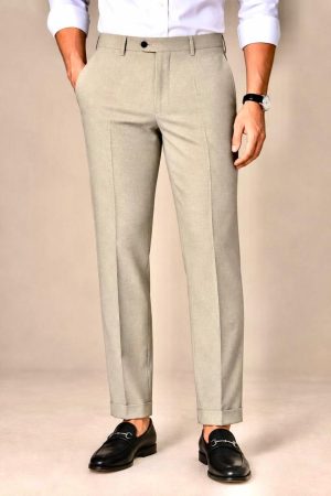 Light Beige Slim-Fit Dress Pants