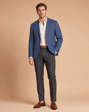 Blue Textured Casual Coat