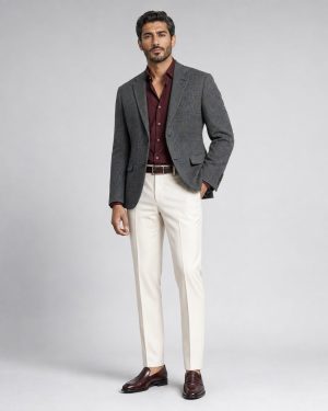 Grey Textured Casual Coat